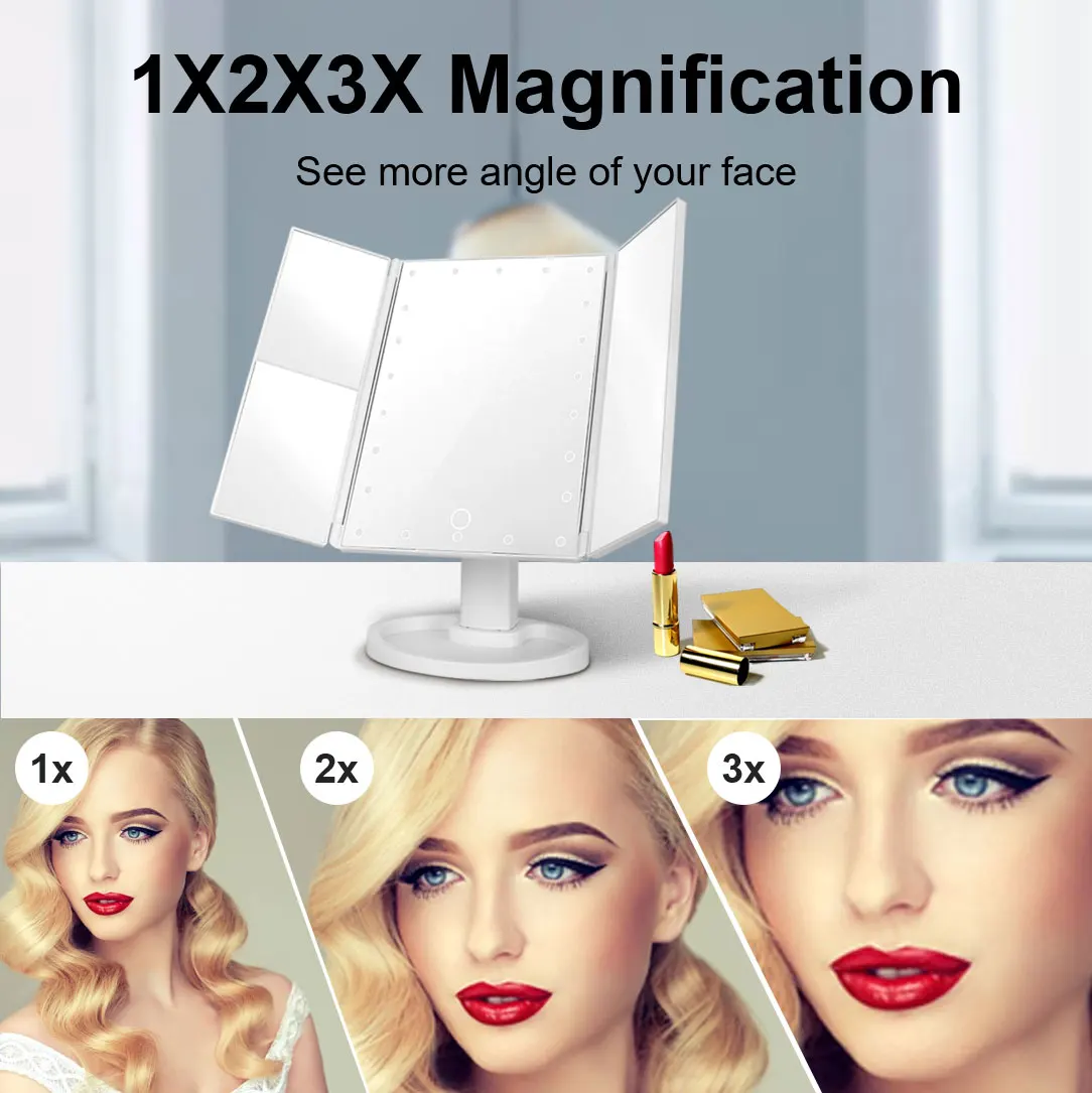 휴대용 조명 된 메이크업 거울 증폭 된 조명 된 메이크업 미러 터치 컨트롤 메이크업 액세서리 아름다움
