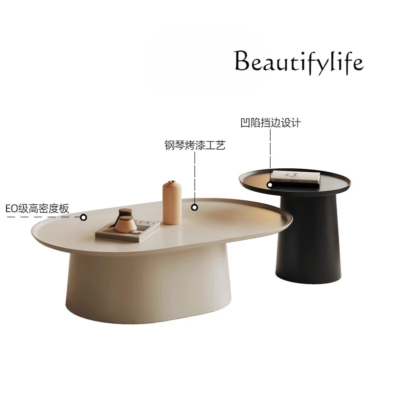 

Coffee table French round simple cream style black and white small apartment minimalist light luxury table size combination