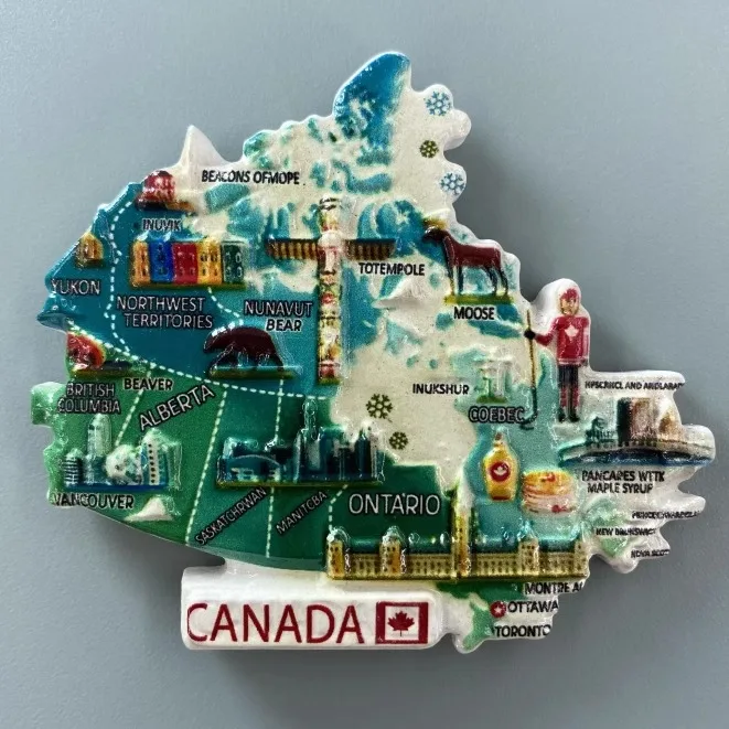 North America Canada Travel Souvenir Creative Geographic map Logo Home decor Magnetic refrigerator sticker with hand gift