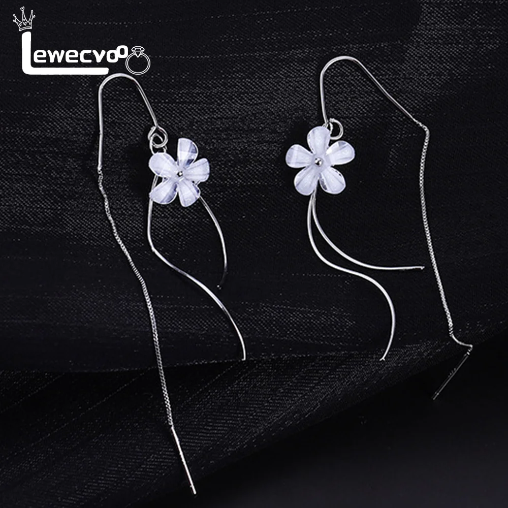 New Earrings 925 Sterling Silver Needle Five-petal Flower Ear Line Long Tassel Earrings Female Korean Sweet Lovely Ear Jewelry