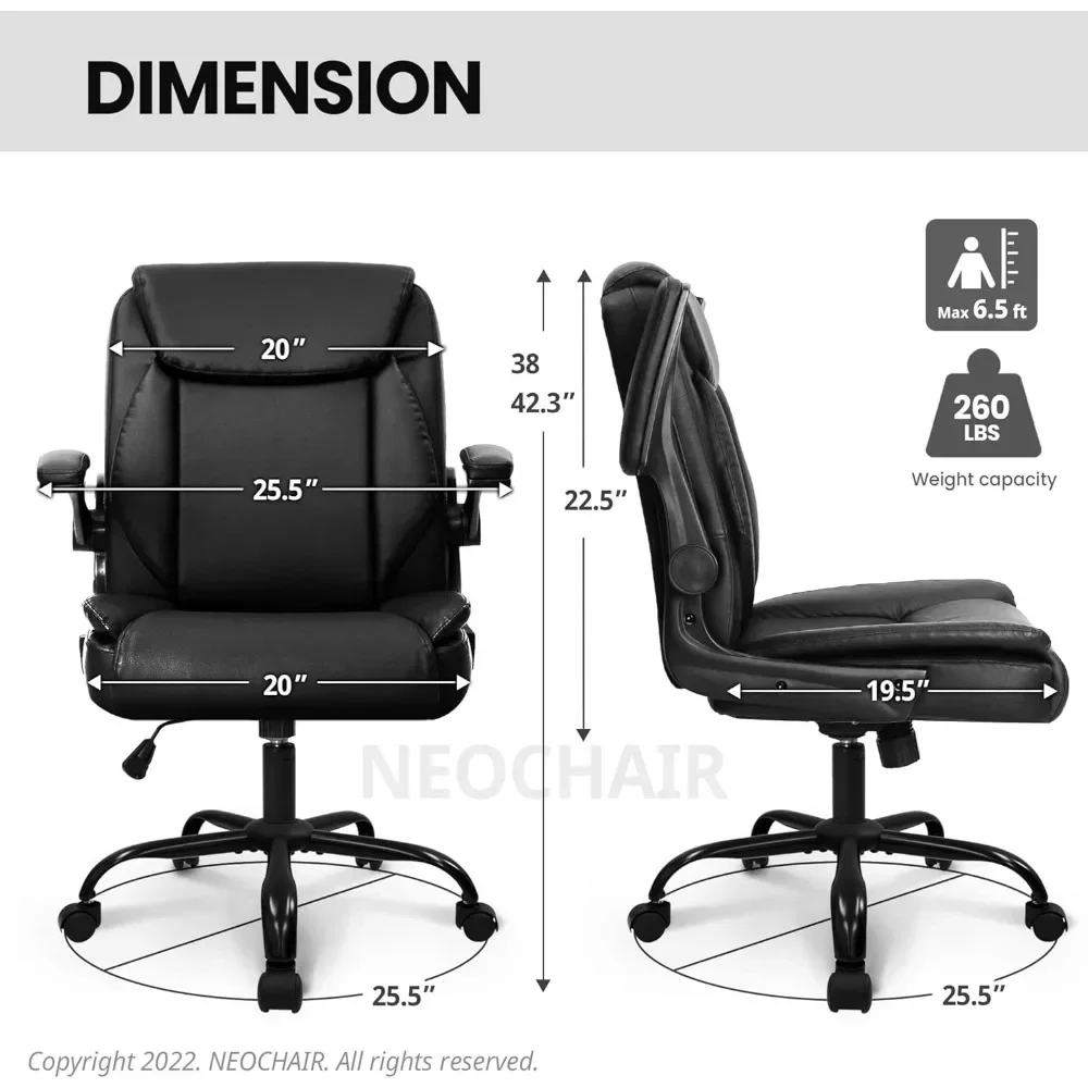 Silla de escritorio ajustable con respaldo medio para ordenador, cómoda silla ejecutiva de cuero PU ergonómica para juegos, soporte para el hogar