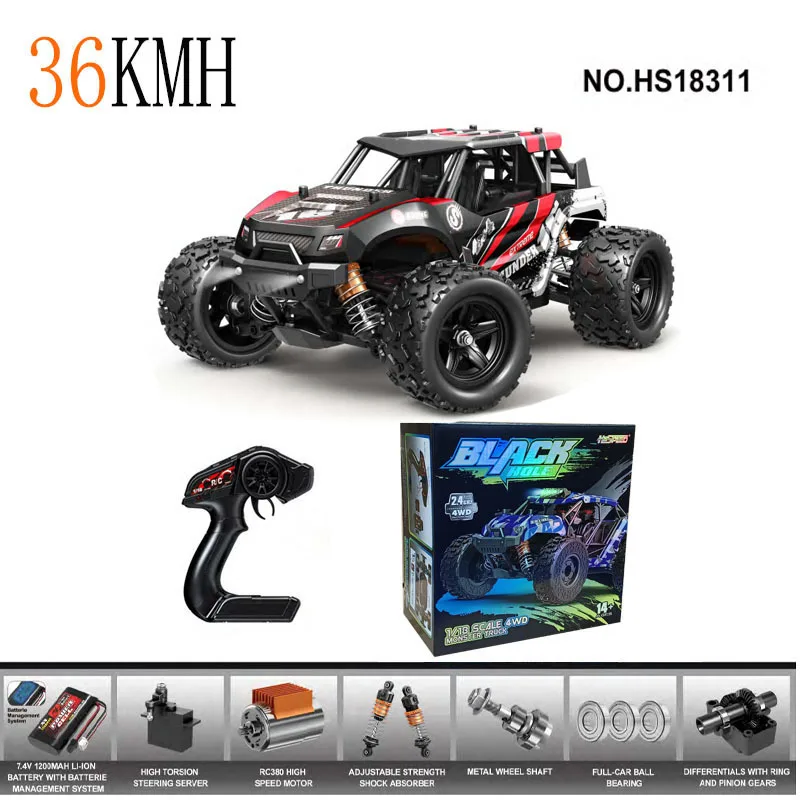 

HS18321 18431 1/18 Scale 4WD RC Car 36KM/H High Speed Off-Road Vehicle 2.4G Remote Control Buggy, Big Wheels Electric RTR Toy