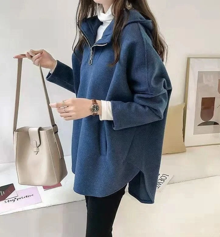 Engrossado velo com capuz zíper moletom feminino manga longa moda outerwear outono inverno nova chegada