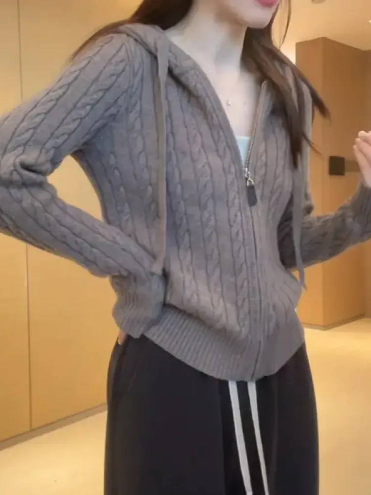 

Faionable Pure Color Zipper Knitted Open Cardigan Women's High-End Unique Beautiful Top Women's Wear Spring Summer New Arrival