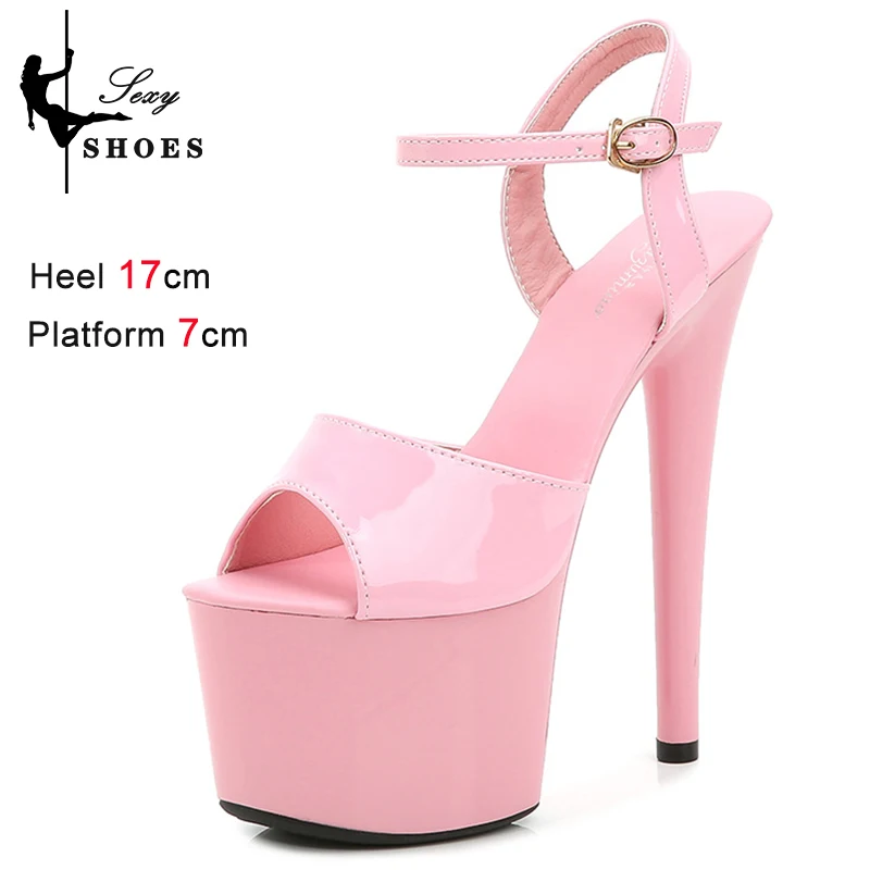 Sandalias de tacón alto de 17CM para mujer, zapatos de punta abierta con correa de hebilla, plataforma, fiesta, Club, Stiletto femenino