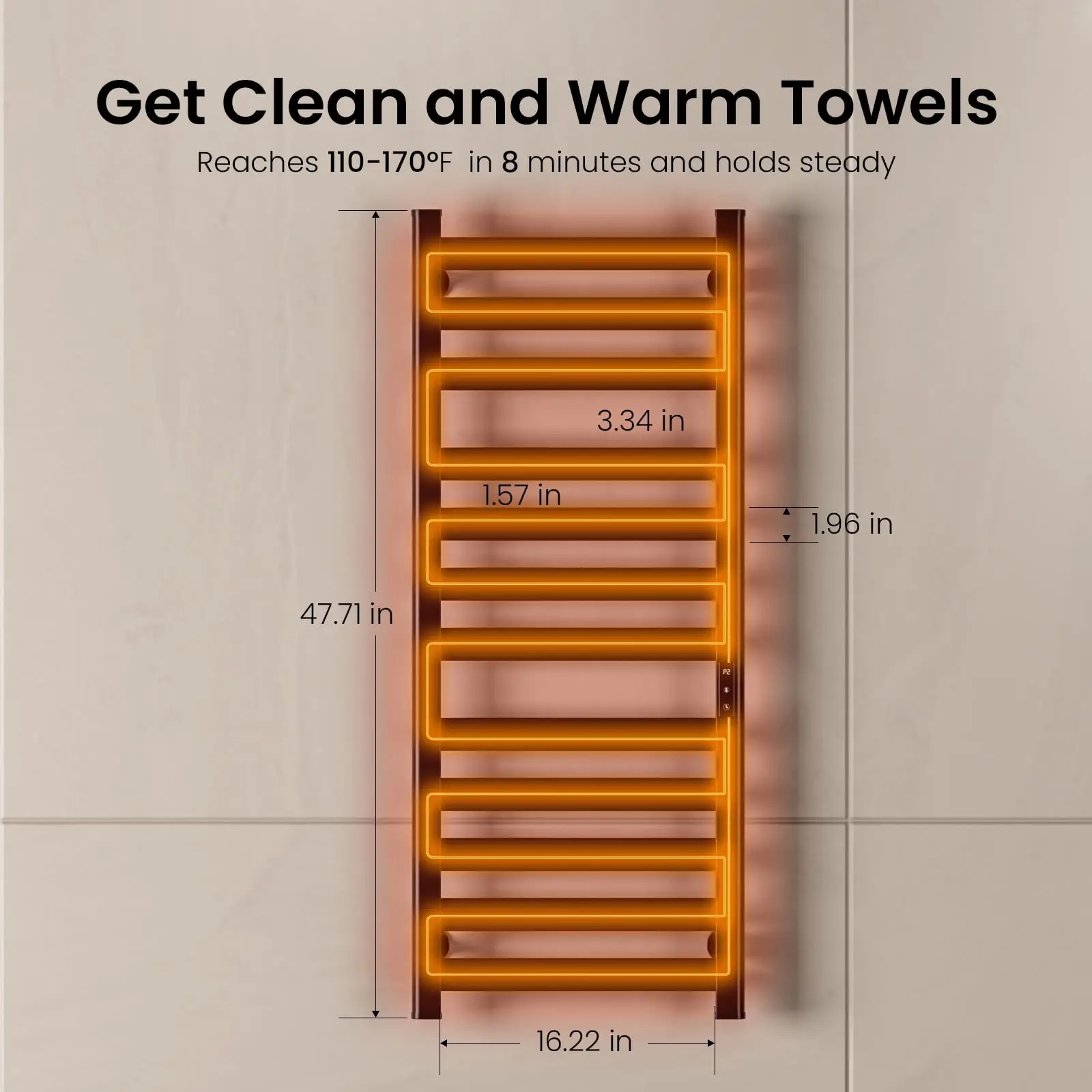 Space Aluminum Wall-mounted Bathroom Towel Warmer / Electric Towel Drying Rack with Timer and Temperature Control