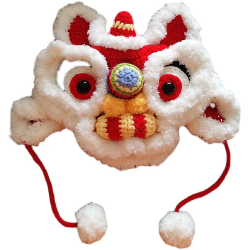 Lion Dance Hat Children's Traditional Handmade Baby Birthday Gift Knitted Tiger Head Hat Winter New Year Gift