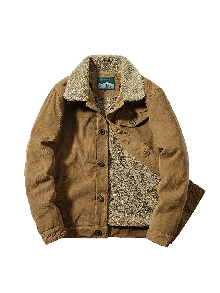 

Thiened Corduroy Men's Winter Jaet Fce Lined Warm Cotton Workwear Coat Stand Fit Faion Urban Sle Long Sve Bu...