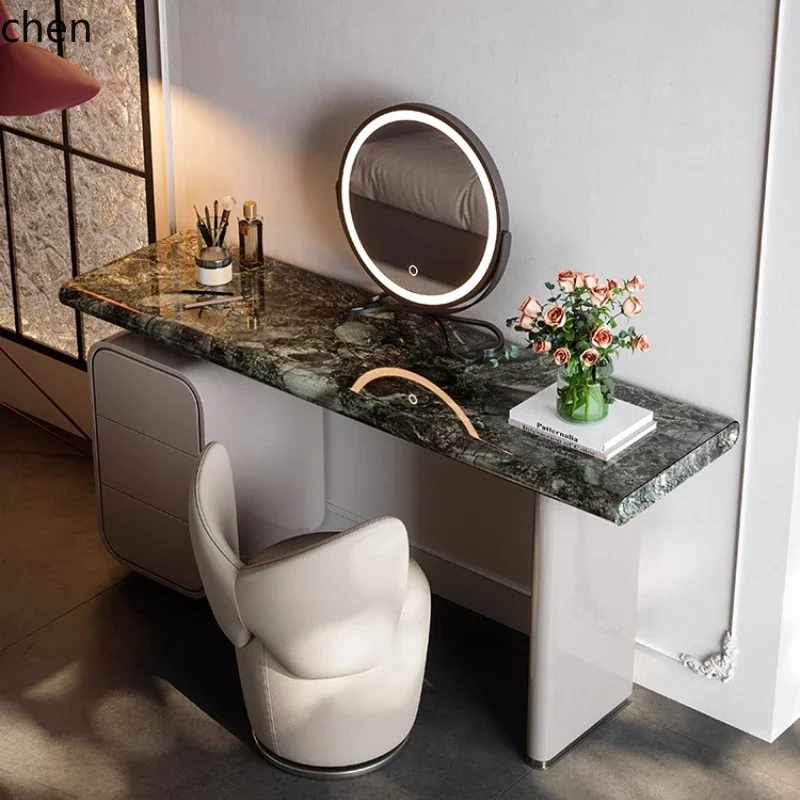HT  Light Luxury Dressing Table Villa Master Bedroom High-end Natural Marble Makeup Table