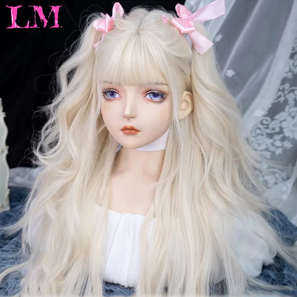 LM Synthetic Wig Long Wavy Wig Long Curly Blonde Hair Water Ripple Holiday Cosplay Wig High Temperature Silk Everyday Part