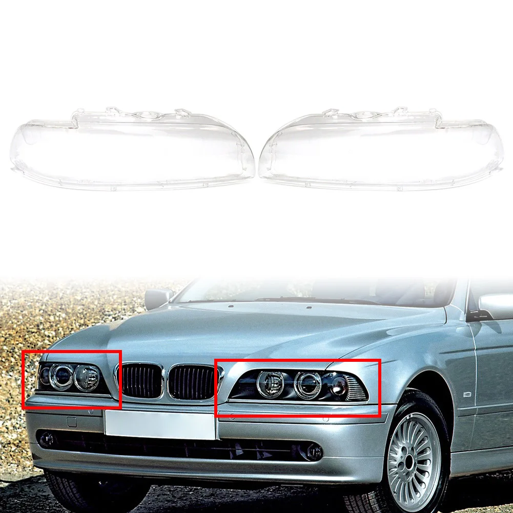 1 Pair Transparent Car Front Headlight Replacement Lens Shell Cover For BMW 5 Series E39 2001 2002 2003