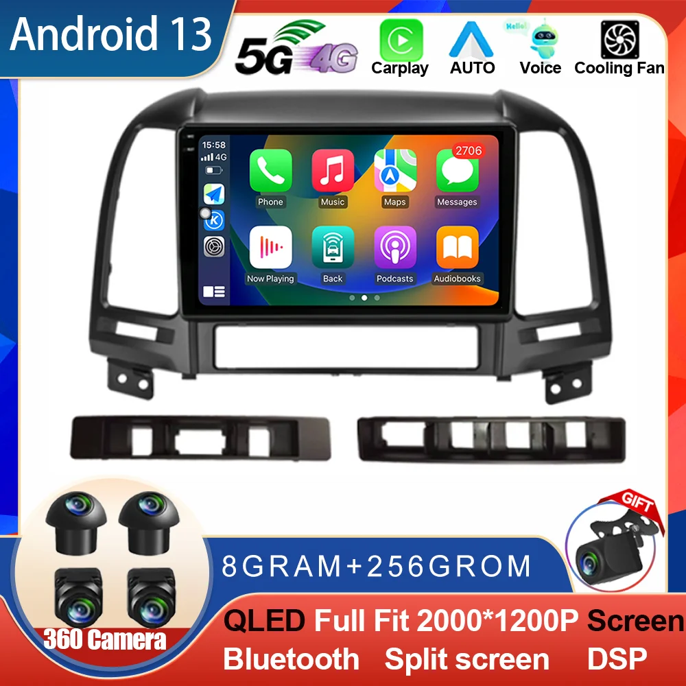 

Android13 для Hyundai Santa Fe 2 2006 - 2012 Автомагнитола мультимедиа видеоплеер навигация Carplay DSP автостерео сенсорный экран