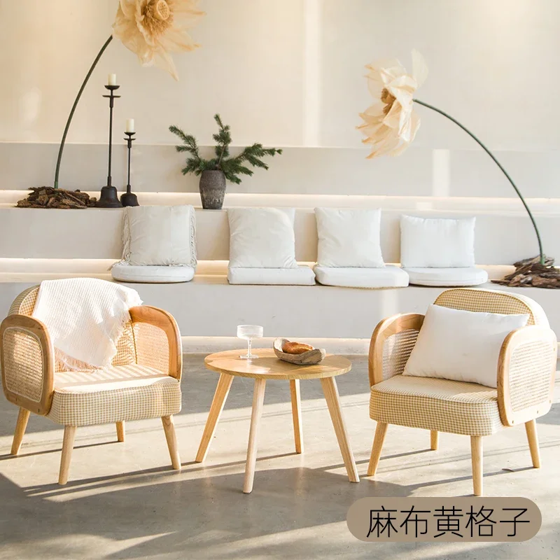 كرسي أريكة مقهى من القماش بتقنية الرياح من سجل واحد، كرسي صغير كريمي على طراز وابي سابي #4