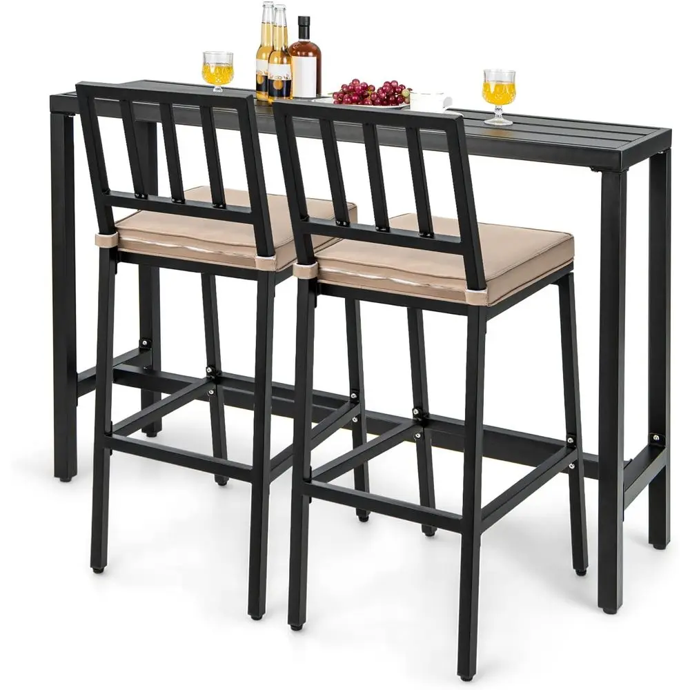 

Барный набор из трех предметов для улицы с высоким столом и мягкими табуретами для патио, балкона или крыльца