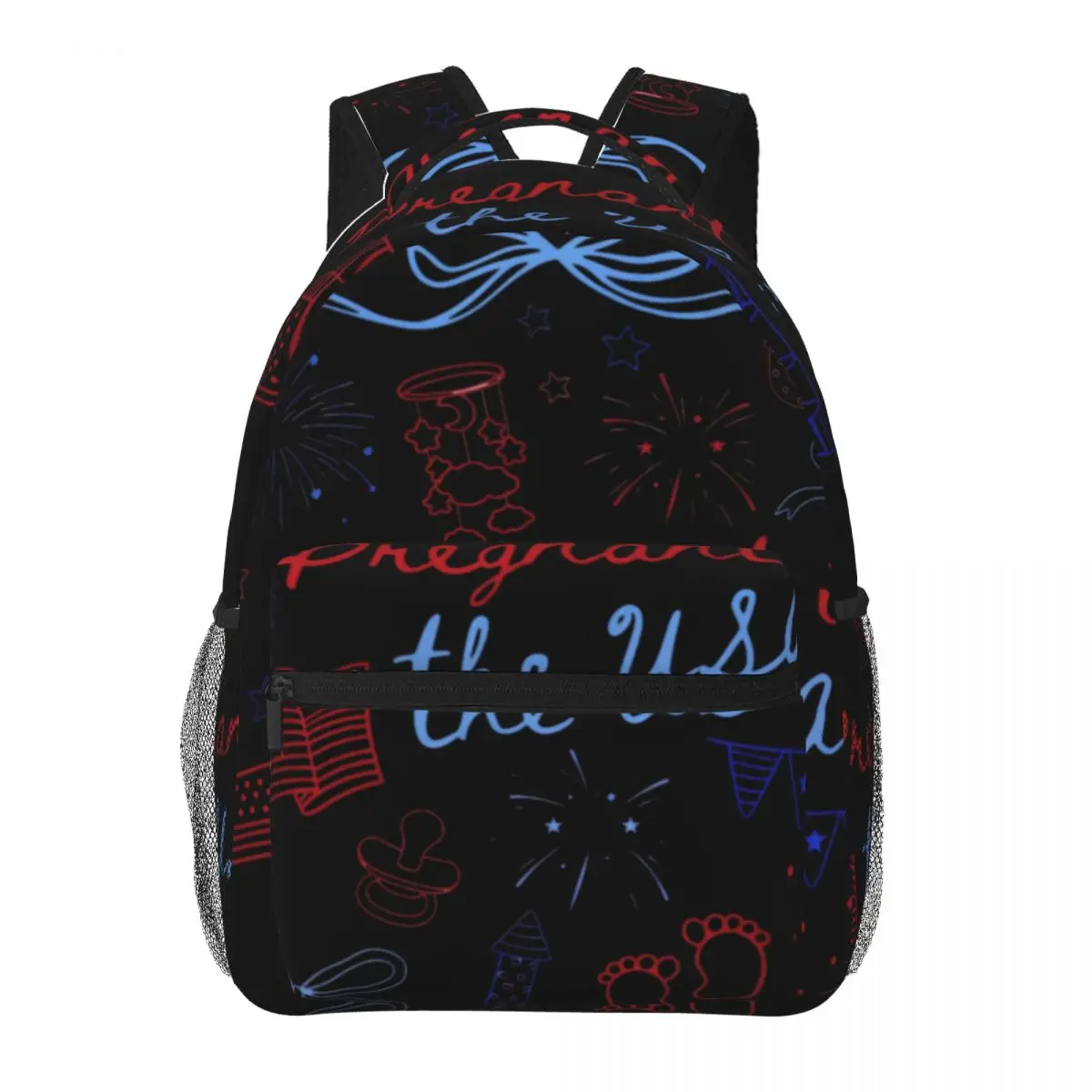 Sky Cloud Print Backpack Clustered Baby Firework Bow Patriotic Pregnancy Doodle Red Blue White Lightweight Daypack for School