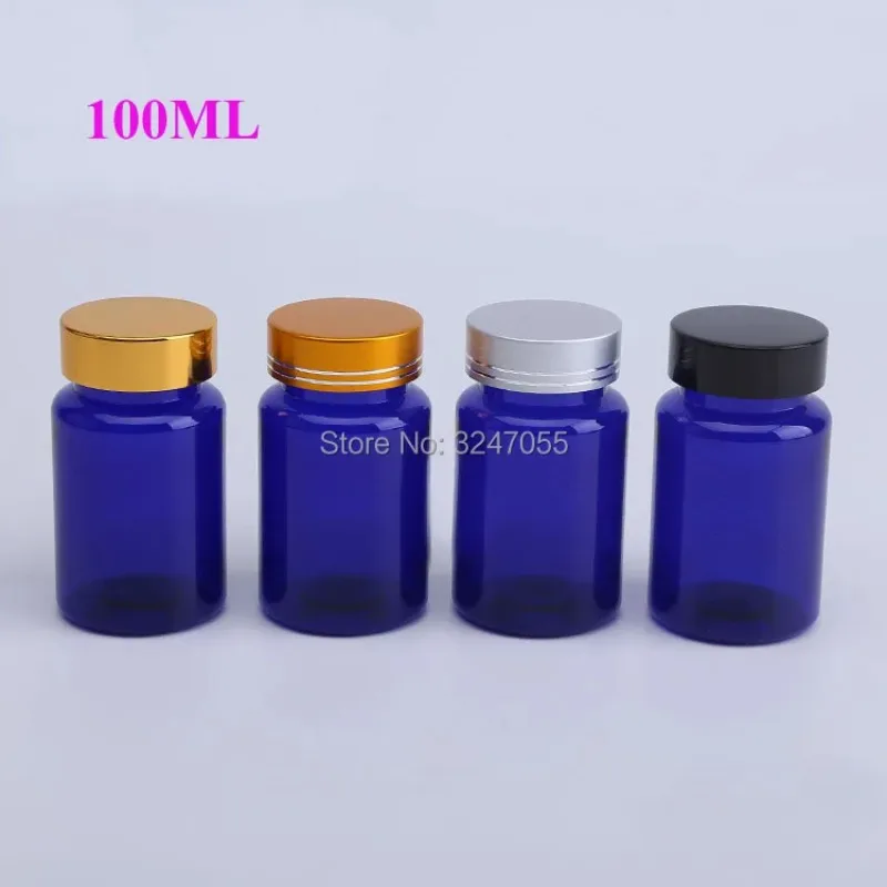 

100ml Empty PET Plastic Blue Capsule Storage Bottle, Medicine Pills/Tablets/Liquid Refillable Container, Capsules Package