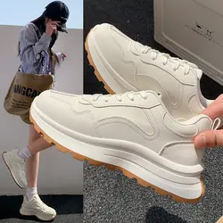 Fashion Women Shoes Platform Sneakers Ladies Lace-up Casual Breathable Comfort Shoes White Girl Sneaker Spring Autumn Round Toe