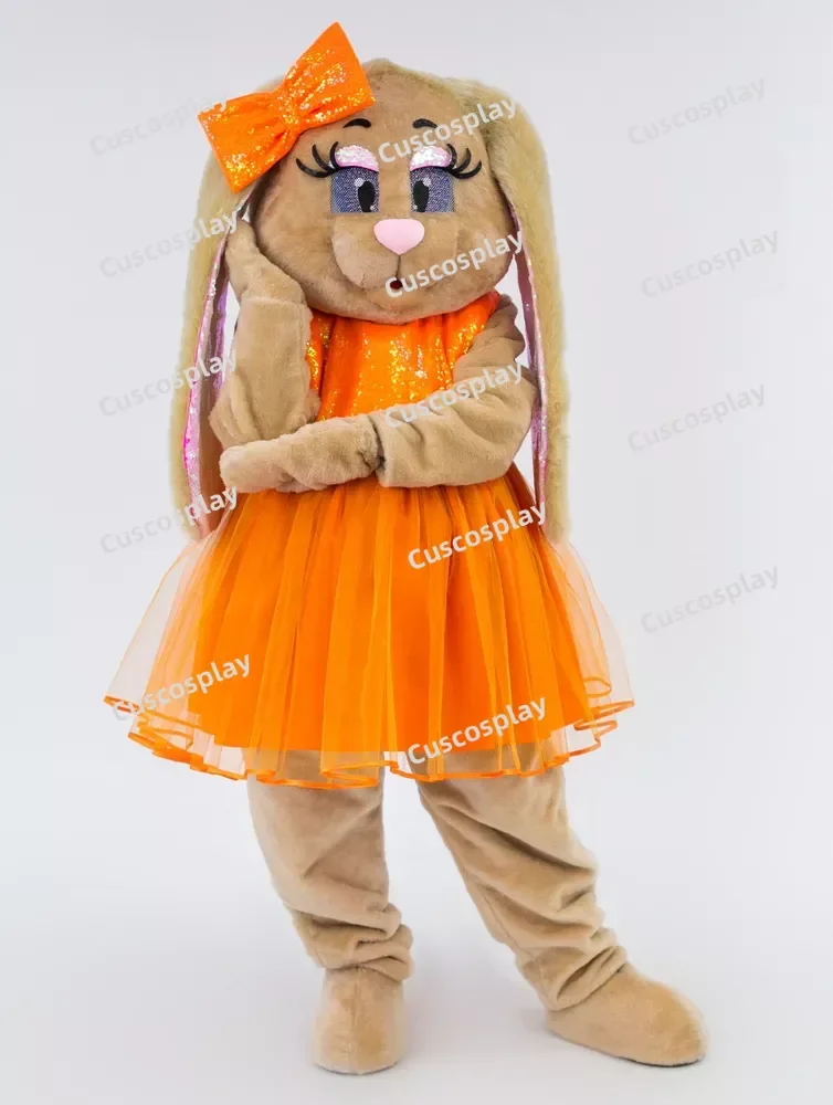 ChristmasHalloween Christmas Cute Hare Rabbit With Orange Dress Mascotte Fancy Cartoon Mascot Costume Plush Fancy Dress Mascot C