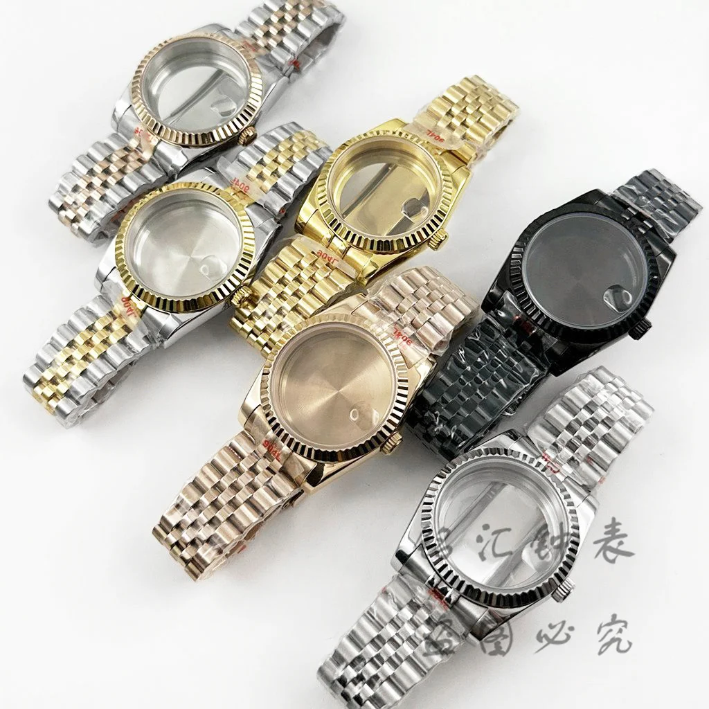 36MM/40MM Fluted Curved Glide Lock Clasp Strap Sapphire Crystal Watch Case For NH34 NH35 NH36 NH38 NH70 NH72 ETA 2824 Movement