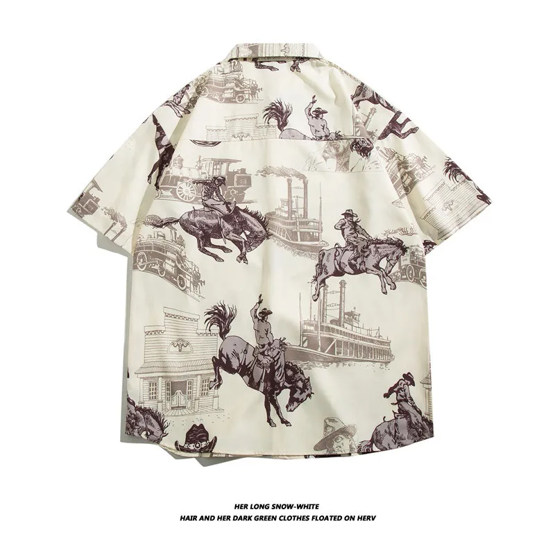 New Hawaiian Ice Silk Short Sleeved Flower Shirt Korean Edition Fashion Men Travel Shopping Summer Lightweight Loose Beach Shirt