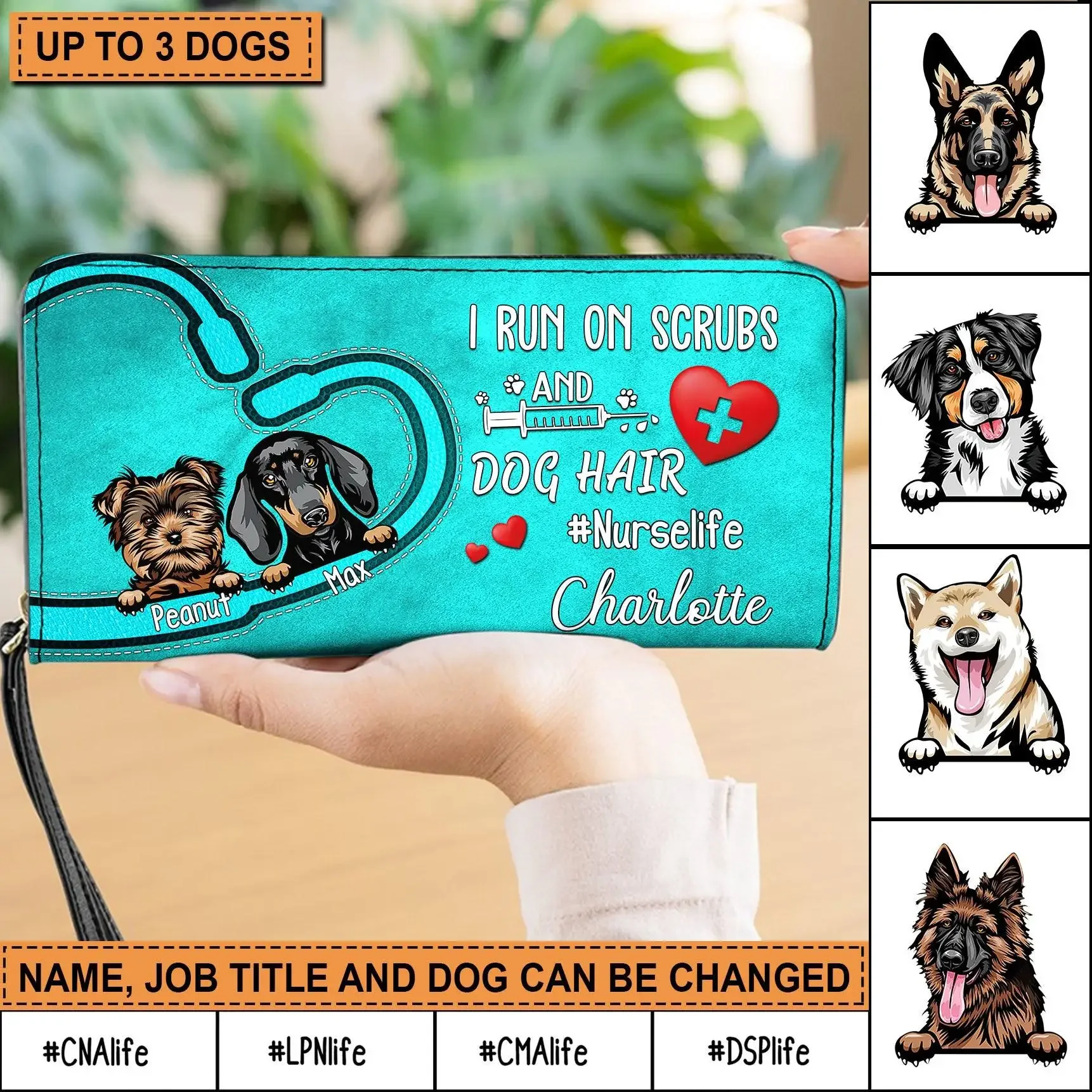 Nurse Life With Dogs Printed Wristlet Leather Wallet for Women New Fashion Long Coin Purse Female Girls Zip Around Cellphone Bag