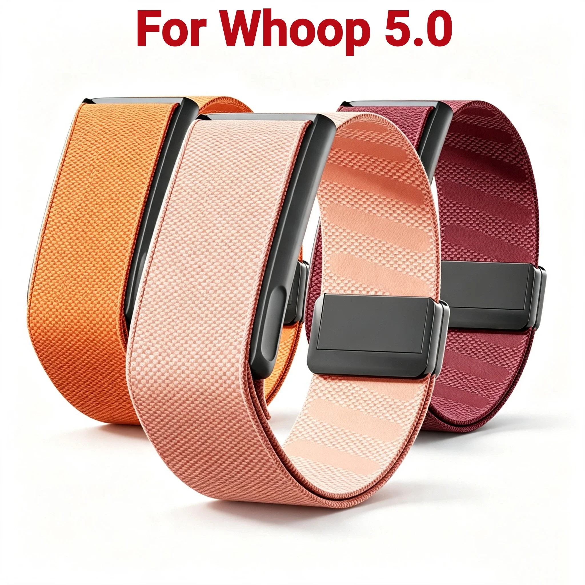 For Whoop 5.0 Strap, Nylon Magnetic Elastic Replacement Wristband, Adjustable Sports Fitness Tracker Band