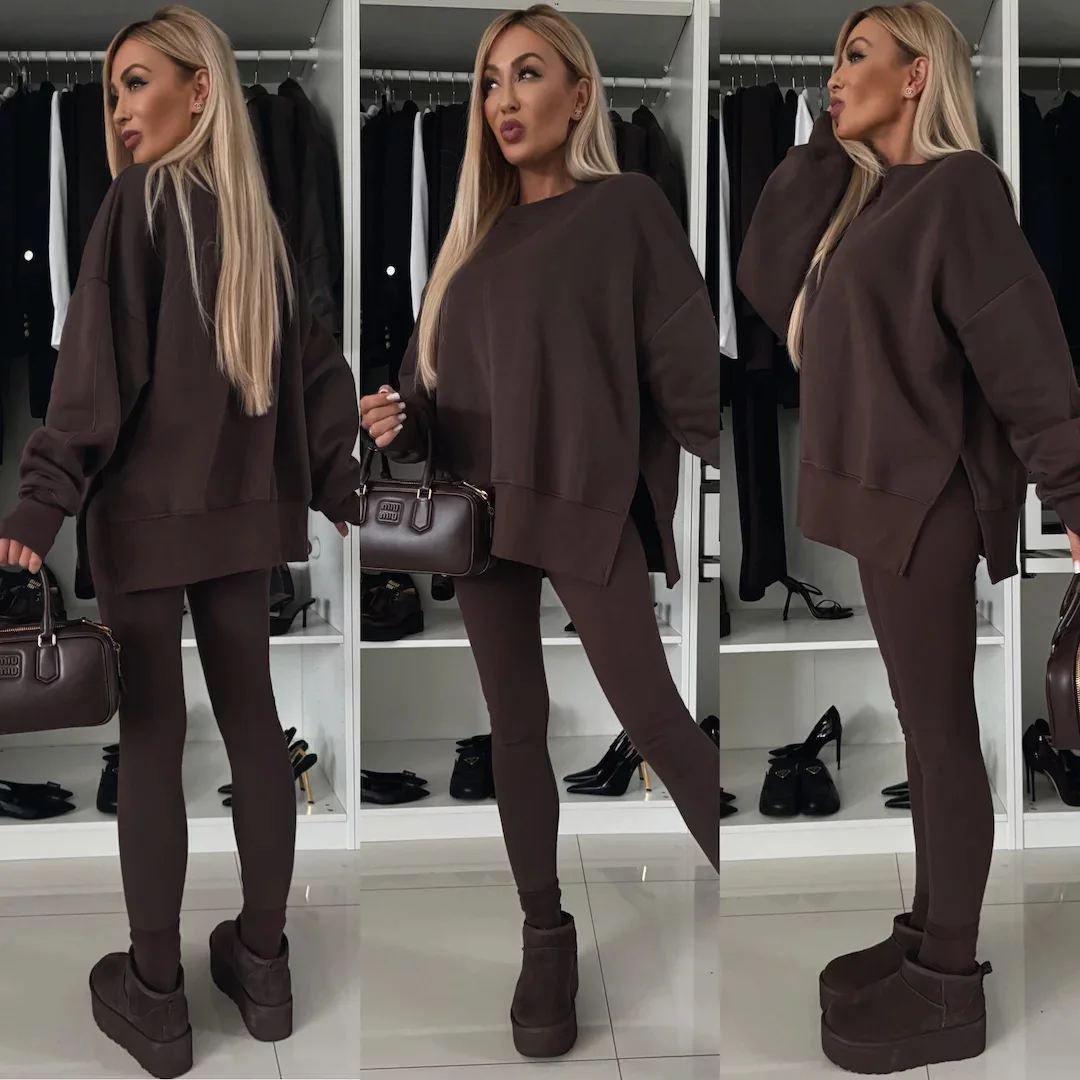Ternos femininos primavera casual calças apertadas solto conjunto com capuz novo conjunto de duas peças elegante conjuntos de 2 peças para mulher