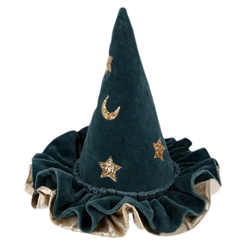 Star and Moon Wizard Hat Children Blue Halloween Hat Pointed Hat Witch Hat Dress Up Hat Cosplay Props for Christmas NEW