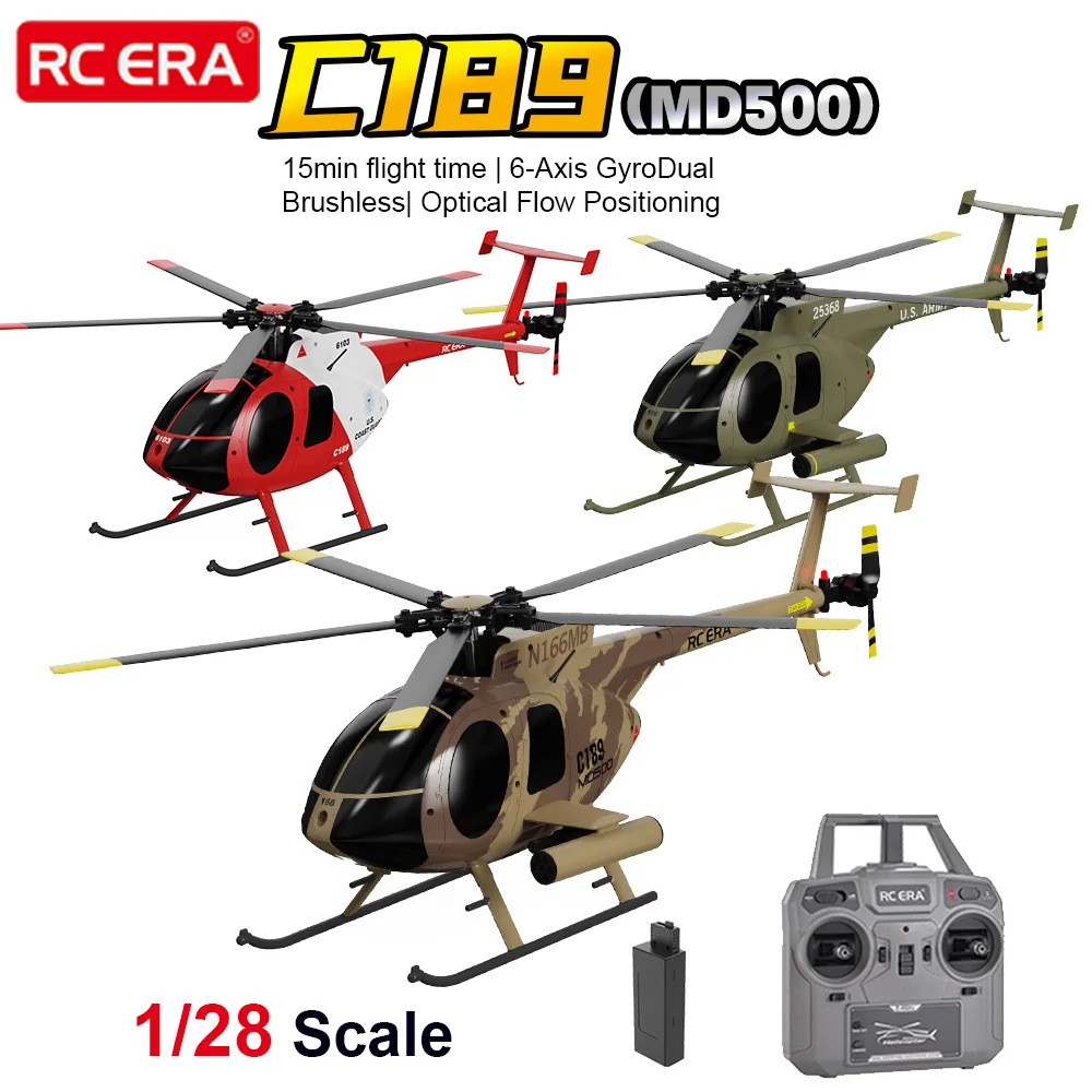 RC ERA C189 (MD500) 4CH Helicóptero 1/28 15min Voo Giroscópio de 6 eixos Dual Brushless Fluxo óptico Posicionamento Avião de controle remoto