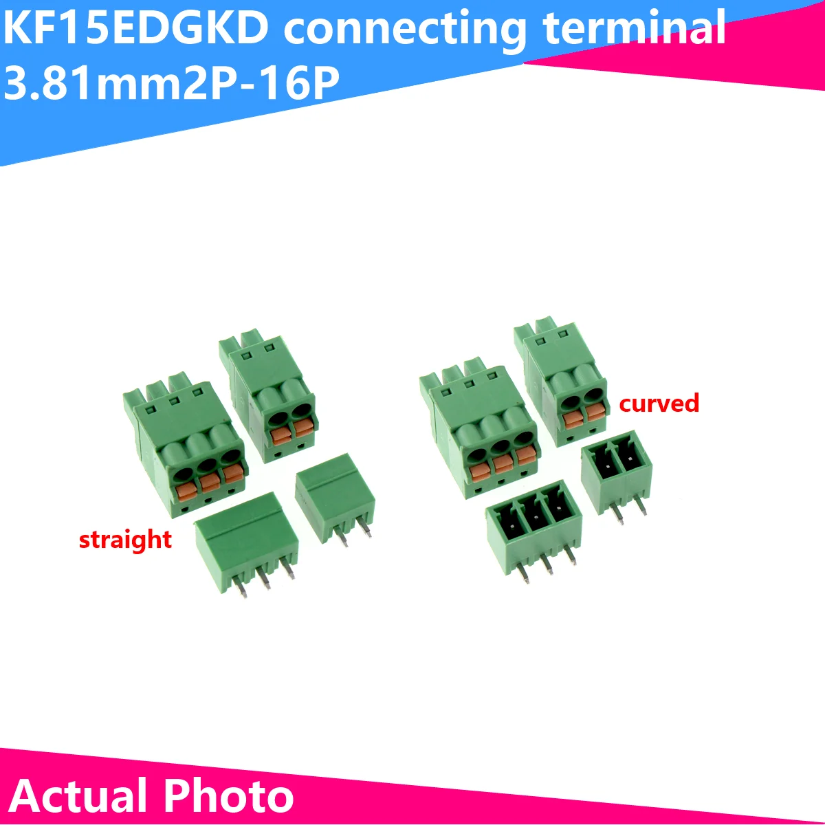 2PCS KF15EDGKD/2EDGKD 2/3/4/5/6/7/8Pin 3.81mm Spring Plug-in Screwless Pluggable PCB Terminal Blocks Connector