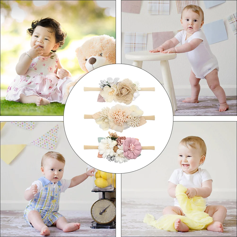 

3pcs Toddler Flower Hairband Decorative Headband Girl Photo Prop Non Fading Durable Lovely Design Practical Gift Idea Hair
