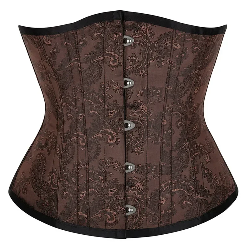 Corset Underbust Women Top Plus Size Satin Waist Cincher Sexy Gothic Vintage Corsets Lingerie Korsett Brown