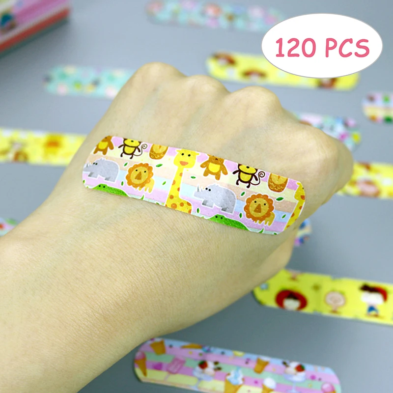 120 Pcs Waterproof Breathable Cartoon Band Aid Hemostasis Plasters Emergency Outdoor First Aid Random Pattern
