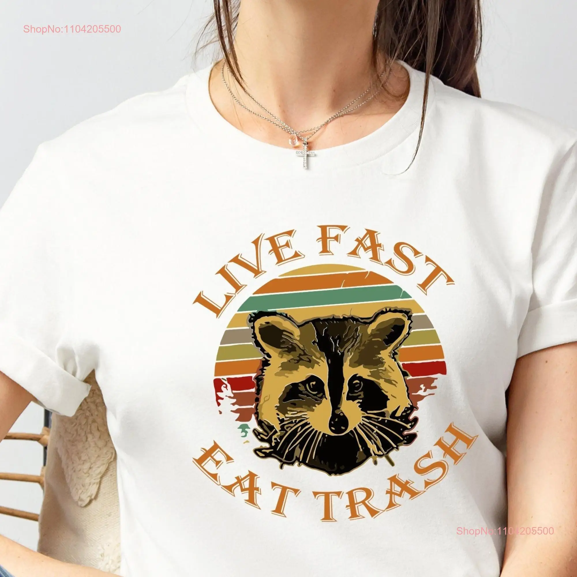 Live Fast Eat Trash T Shirt 90s Style Raccoon SunseT Camping Travel For DTG OF1014 long or short sleeves