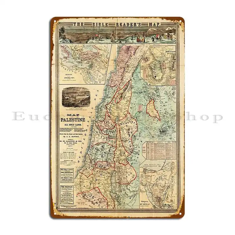 Map Of Palestine And All Bible Lands Metal Sign Club Wall Decor Print Wall Cave Design Tin Sign Poster