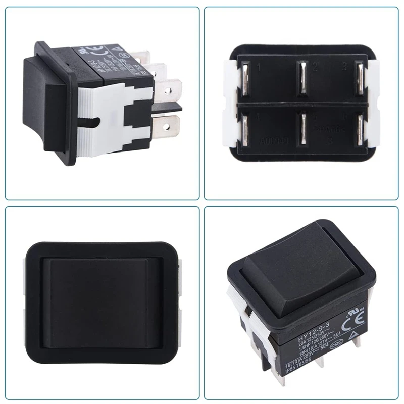 Rocker Switch, HY12-9-3 6Pins Industrial Electric Rocker Switch 125V/250V Pushbutton (2pcs)