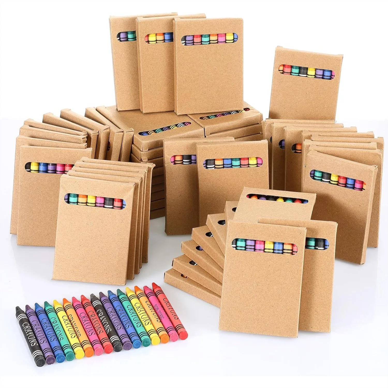 

50 Packs Crayons Bulk Christmas 8 Color Mini Wrapped Wax for Classroom Party Supplies Teachers