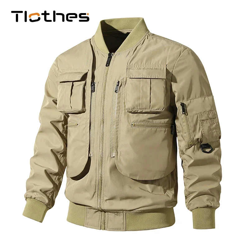 

Hip Hop Khaki Bomber Jackets Men Fall Technical Fashion Ninja Jacket Multi Pockets TechWear Jacket Military Windbreaker Mens