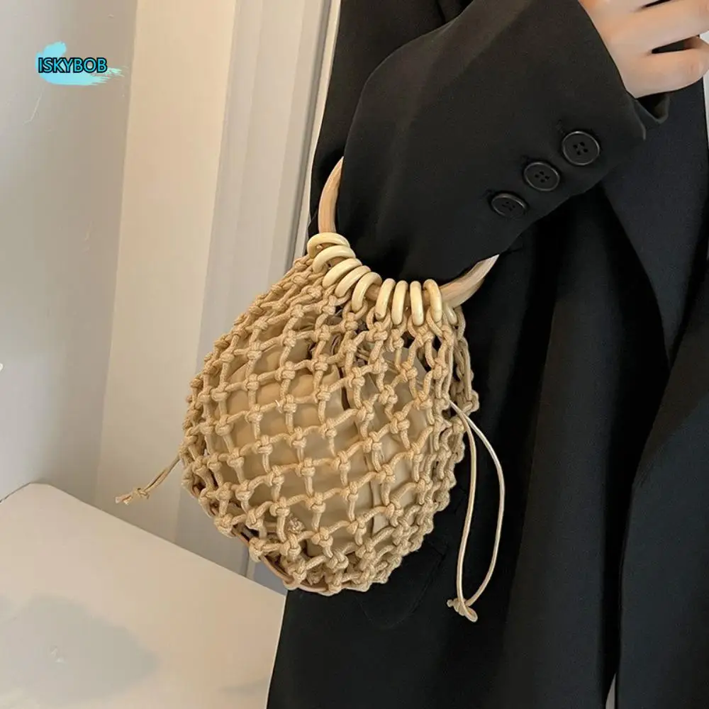 

Casual Weaving Straw Woven Handbag Elegant Korean Style Woman Wrist Pack Niche Design Solid Color Woven Beach Bag Lady