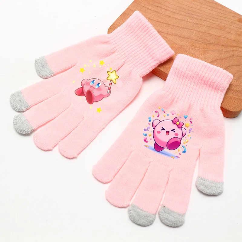 Kirby Gloves Girls Knitted Finger Glove Hand Warmer Women Winter Full Fingered Mittens Skiing Short Wrist Gloves Keep Warm Props