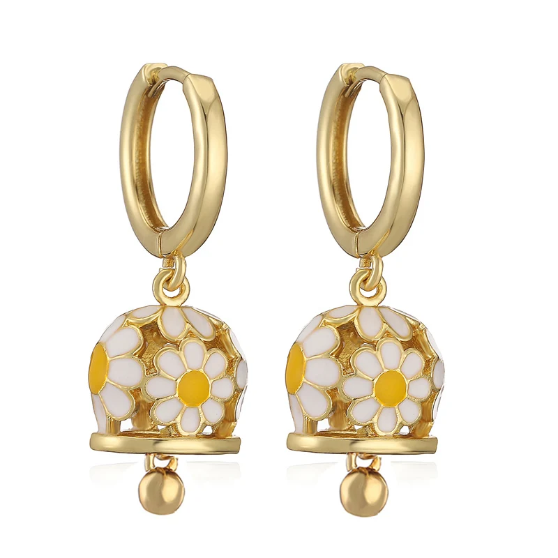 HECHENG,Enamel Flower Hoop Earrings Water Drop Hoops for Women Super Fairy Bell As Earring Ear Buckle Cute Jewelry