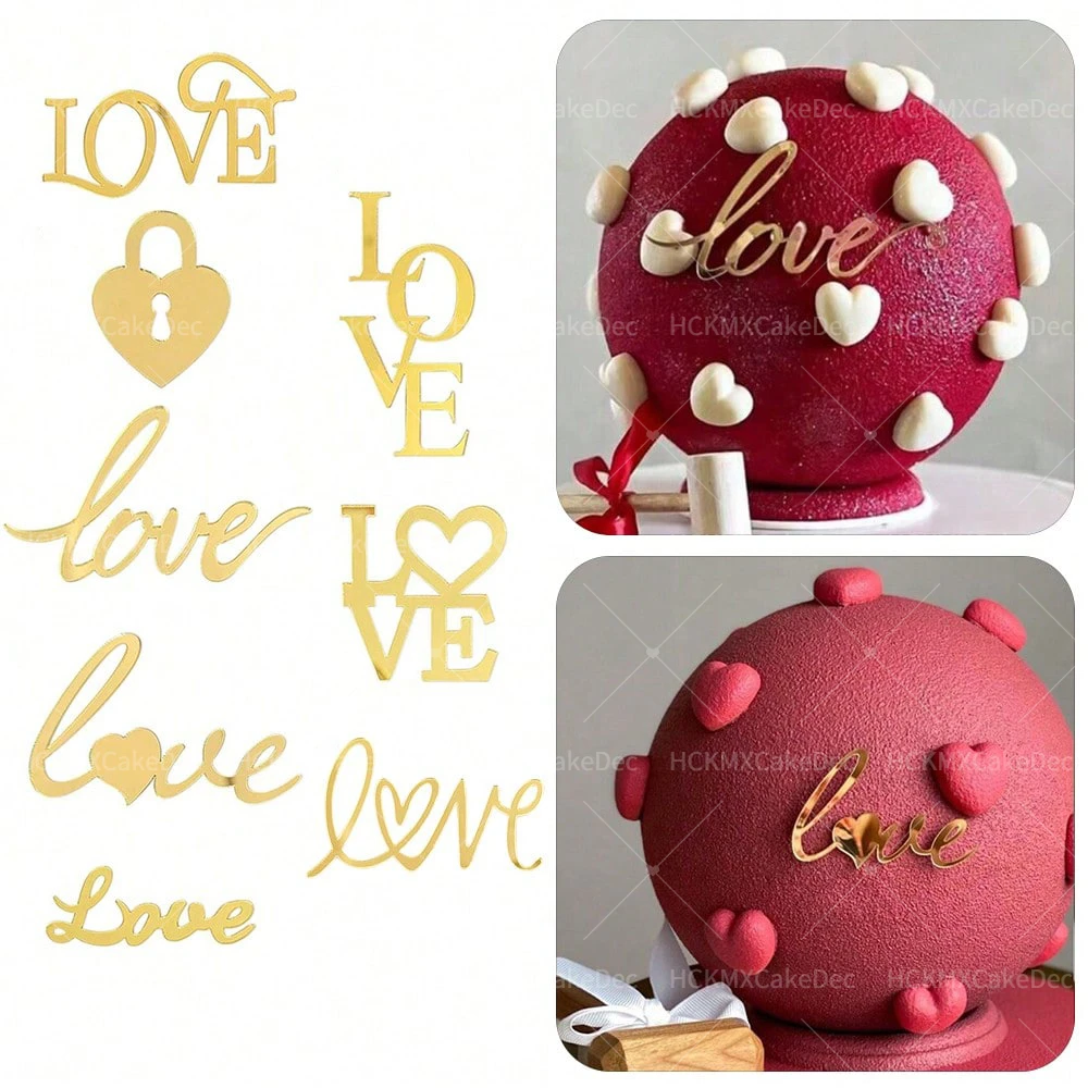 10 Stück Gold Valentinstag Acryl Herz Liebe Kuchen Topper für Jahrestag Geburtstag Hochzeit Verlobung Valentinstag Kuchen Dekor