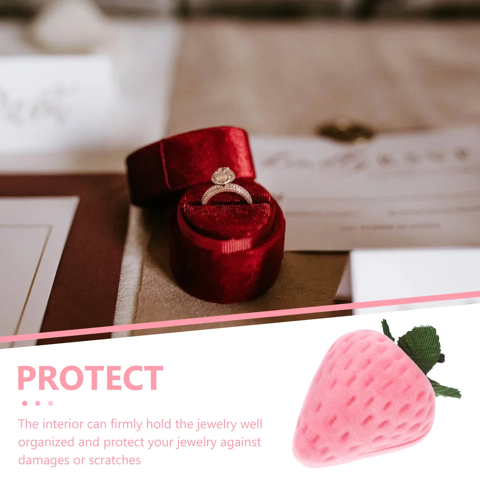 

Strawberry Shape Ring Gift Box for Rings Necklaces Earrings Bridal Shower Valentine's Day Jewelry Storage Case Compact Travel
