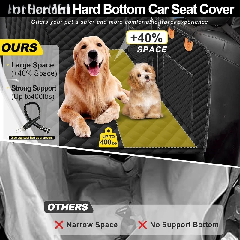 Dog Car Seat Cover for Back Seat,100% Waterproof Back Seat Extender for Dog with Hard Bottom,Scratchproof Nonslip