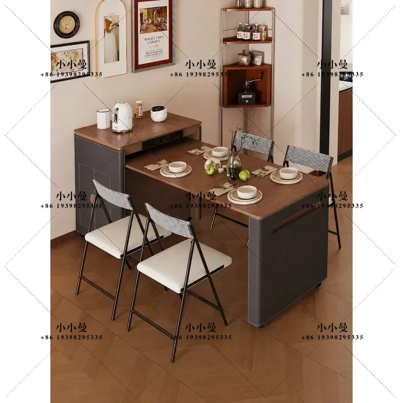 Custom Folding Island Dining Table with Wall Storage Chairs Modern Multi Functional Space Saving Furniture for Small