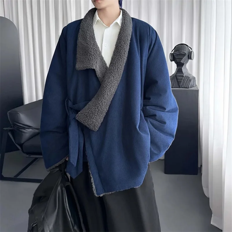 Winter Plus Plush Thick Cotton Clothing for Men Trendy Retro Chinese Style Clothing Taoist Robe Cotton Jacket Warm Coat tea Suit
