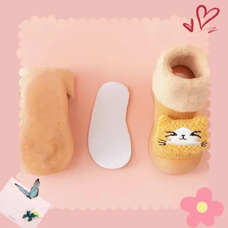 لطيف الشتاء سميكة طفل حذاء طفل صغير الجوارب الطابق أحذية لينة أسفل داخلي عدم الانزلاق أحذية دافئة حذاء طفل صبي طفلة الأحذية