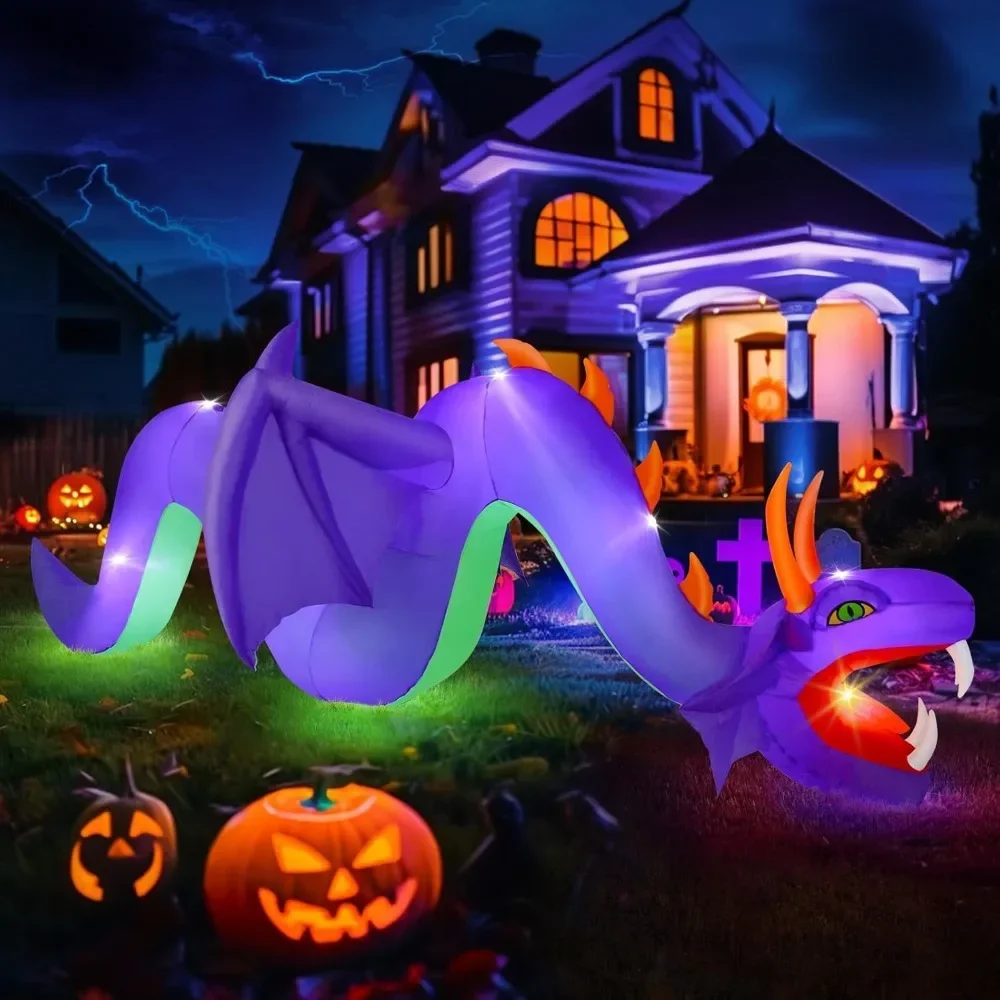 

12FT Halloween Inflatable Dragon for Outdoor Decoration, Lighted Blow Up Flying Dragon with Openning Red Mouth, Large Outside De