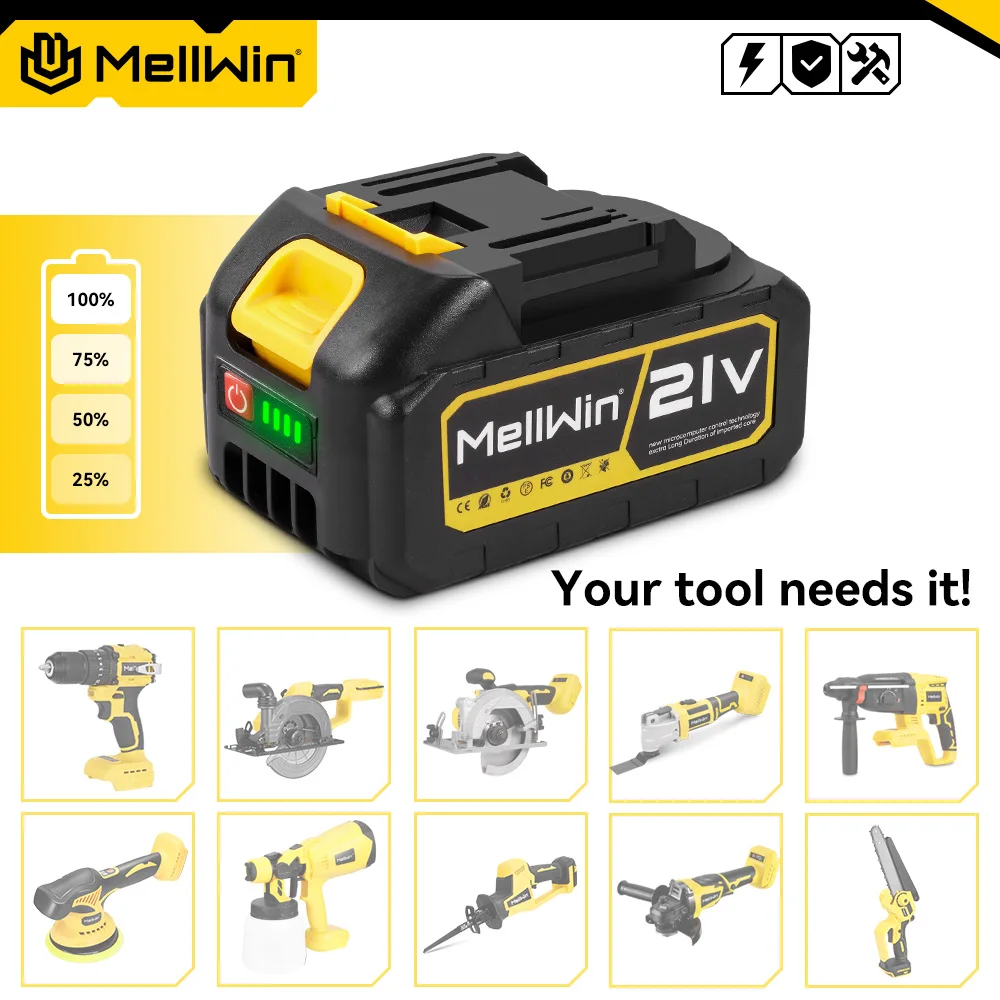MELLWIN 21V 1500mAh Wiederaufladbarer Lithium-Akku-Pack 5/10/15 Zellen für Makita 18V Akku-Pin Elektrowerkzeuge – Detail 2