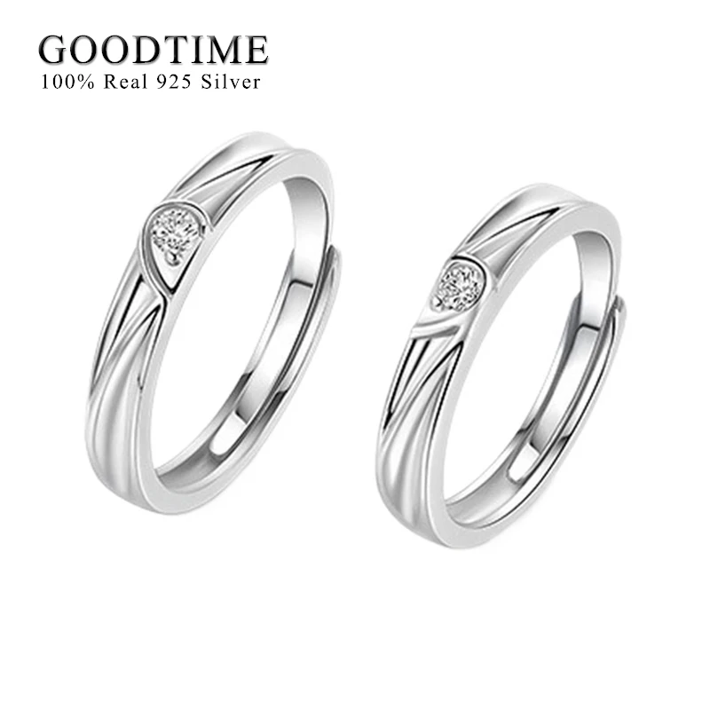 

Роскошное настоящее кольцо из 100% стерлингового серебра 925 пробы для влюбленных, сердце, пара, свадебное обручальное кольцо, ювелирное изделие, подарок на годовщину для мужчин и женщин